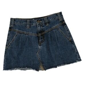 We The‎ Free Sidecar Denim Mini Skirt Saratoga Blue Distressed Raw Hem Size 26